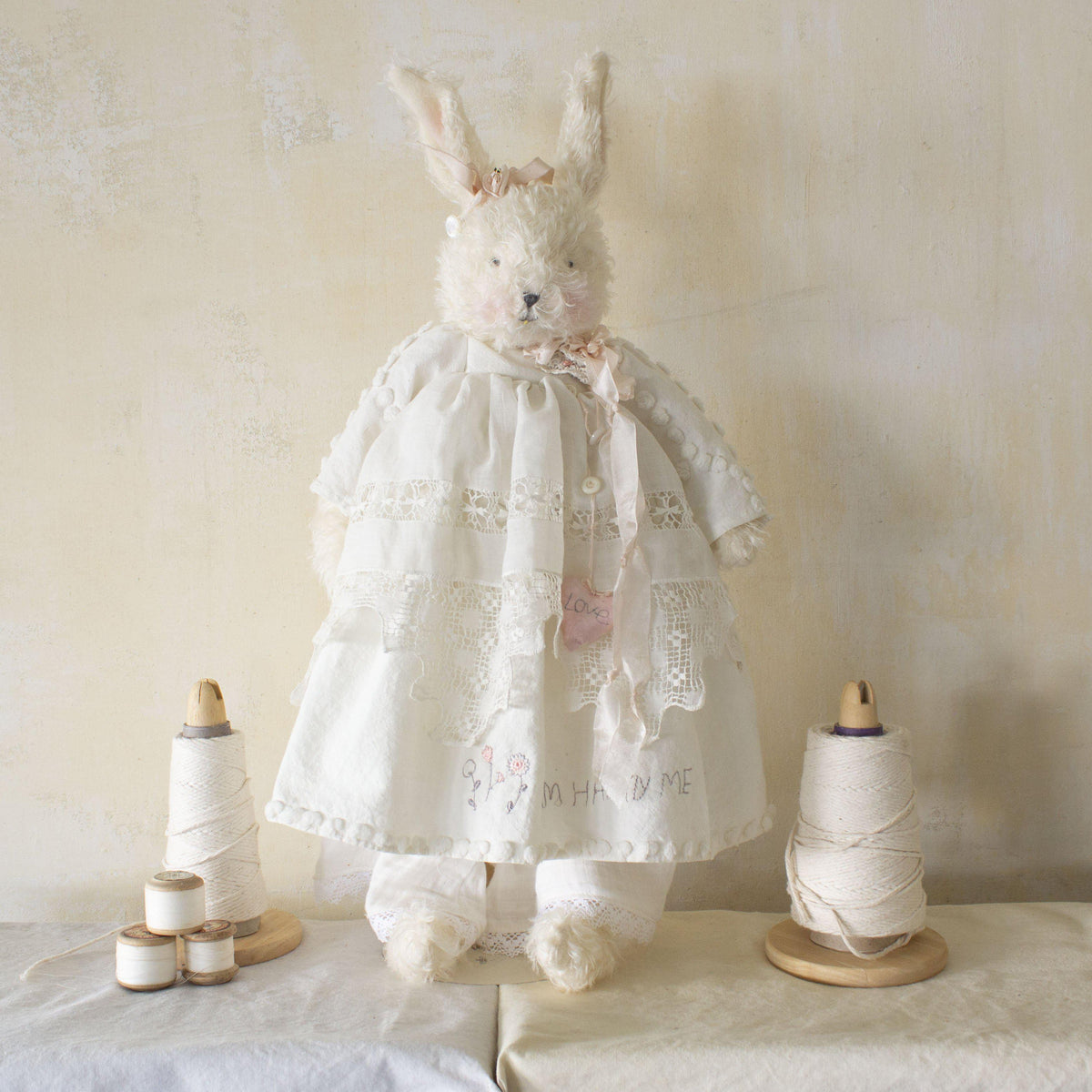 RETIRED - Hutch Studio - Mis Nel Chenille - One Of A Kind Bunny