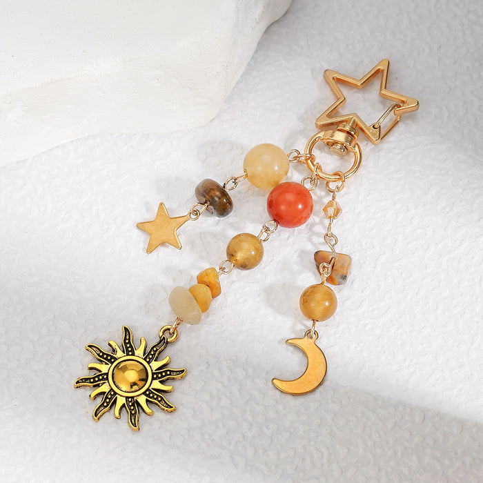 Celestial Sun & Moon Keychain - Y2K Star Beads & Gemstone Bag Charm